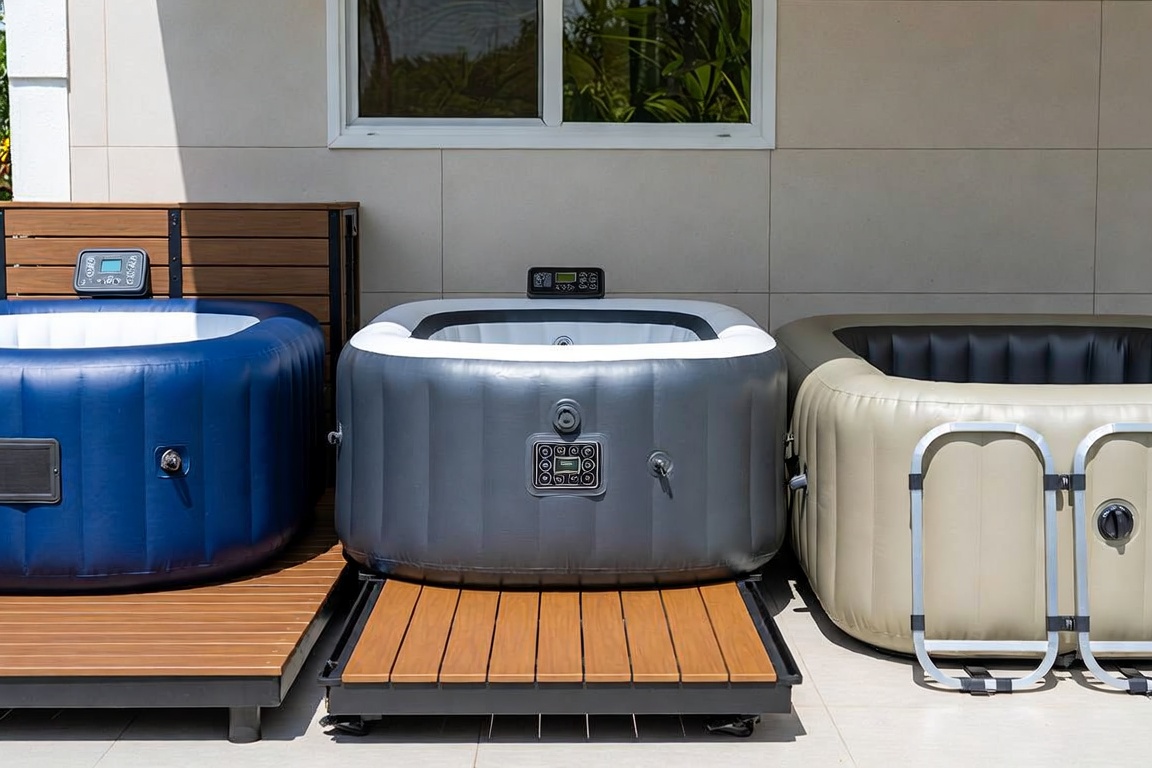 Spa gonflable connecté installé en extérieur