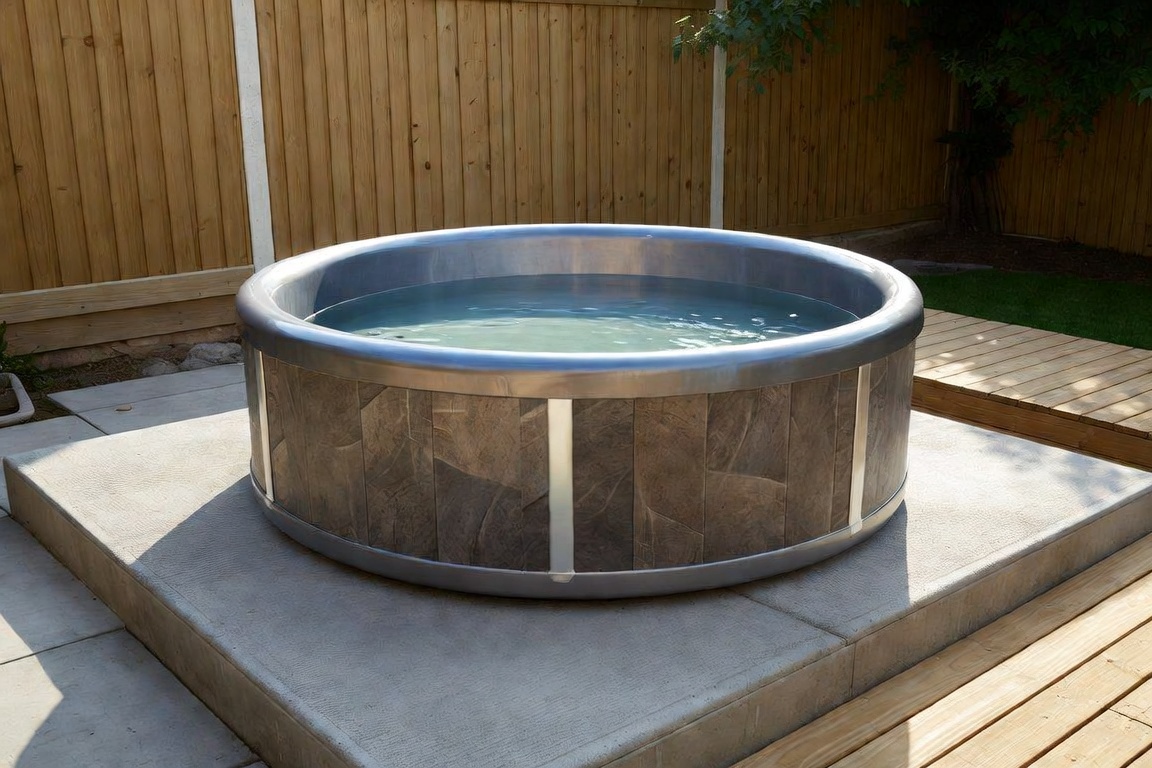 Spa rigide installé sur une terrasse aménagée
